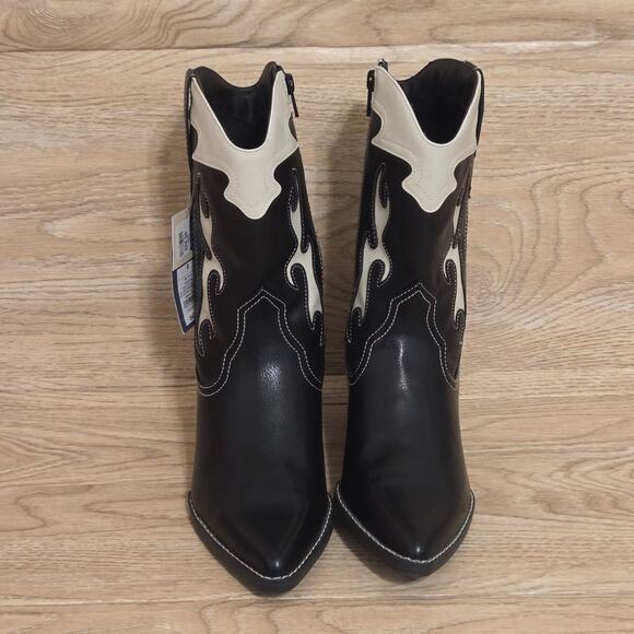 NEW Black & White Western Cowboy Boots Pointed Toe Womens Size 8 Side Zipper - Picture 2 of 9